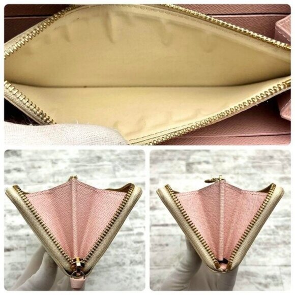 Authentic Louis Vuitton Damier Azur Clemence Zippy Wallet Rose Ballerine Pink - Picture 10 of 13